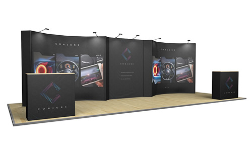 Custom printed large format fabric exhibition backdrops and conference displays. Eye-catching and modern backwall exhibition stands that demand maximum attention, ideal for exhibitions, events and trade shows. 
