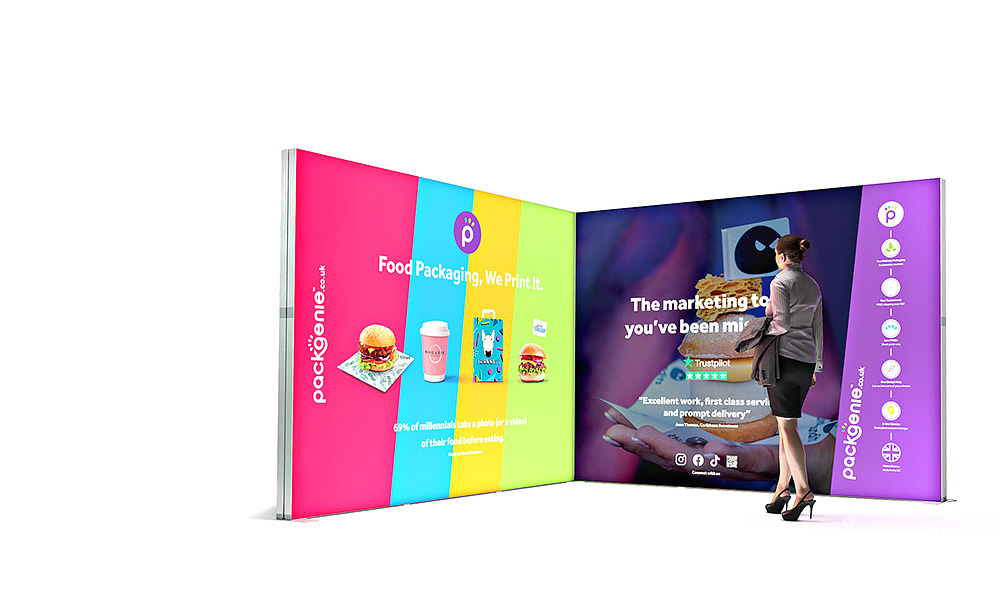 Free Standing LED Lightbox Exhibitions Stands in a Range of Pre-Selected Kits Including Straight LED Light Walls, Corner Exhibition Stands And More.