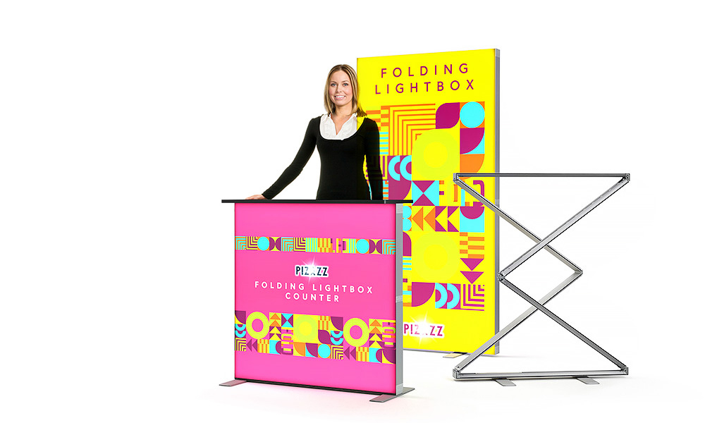 Light up your exhibition stand with one of our light boxes. All are available with white or multi coloured lighting.