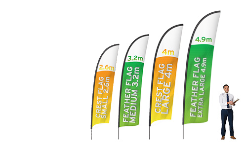  Available in 4 sizes, our feather banners are custom printed with your artwork and include a choice of bases at no extra cost