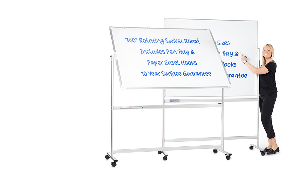 A range of white boards on wheels – ideal if you need a portable writing board that is easy to move.