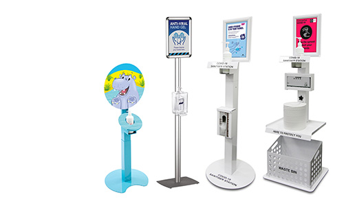 Range of practical and portable hand sanitising stations including free-standing, wall mounted, manual and automatic options. 