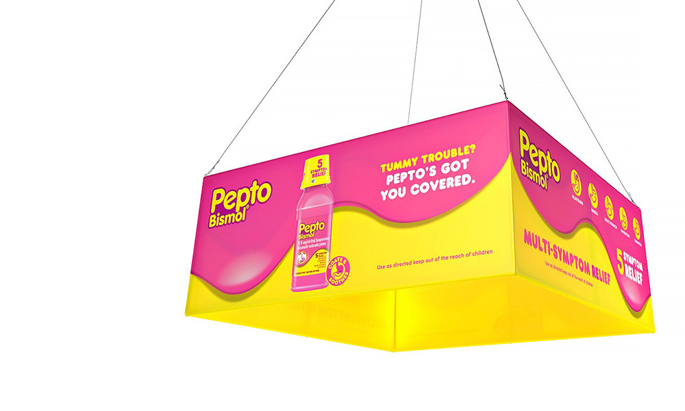 A selection of eye-catching, high level branding displays. These hanging fabric displays will be seen from anywhere in an exhibition hall.