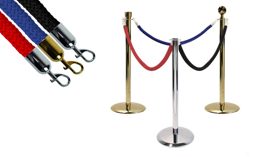 Build a VIP queuing system with a combination of rope and post barriers. Choose from chrome black or brass stanchions with velour or braided ropes.