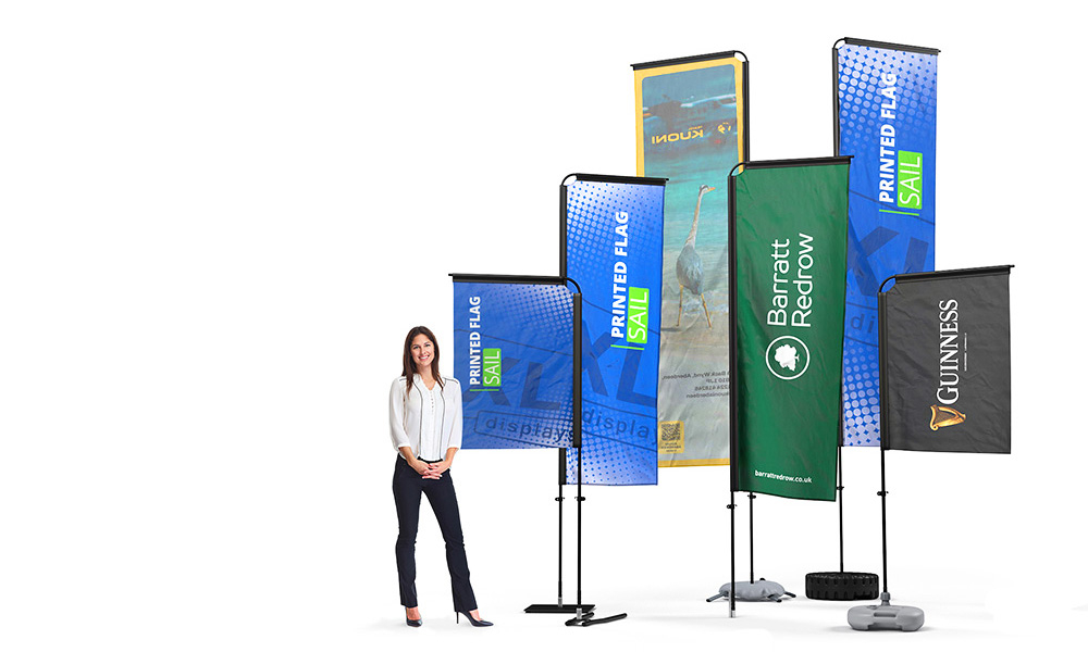 Sail Flag Banners Include Single or Double-Sided Flag Printing With a Choice of Flag Base Options & a Free Carry Bag.