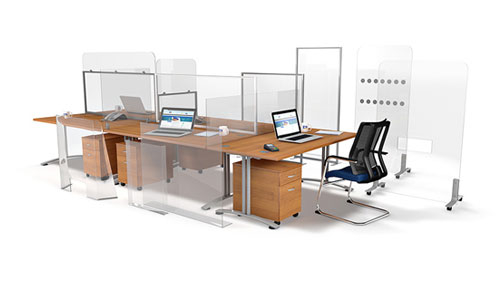 Office Screens and Partitions for safe office social Distancing. Perspex® desk screens, free standing partitions and sneeze screens from XL Displays UK