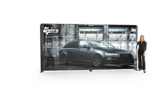 Large format exhibition stands with fabric tension graphics. Professional finish and seamless printed graphics.