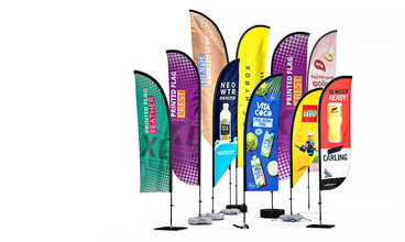 A wide range of printed flags - ideal for outdoor shows and events. Choice of heights, sizes and shapes.