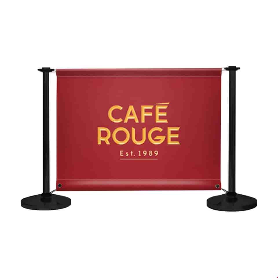 Adfresco® Café Barrier Kit With 1 Banner With Satin Black Posts And Bottom Bungee Connector