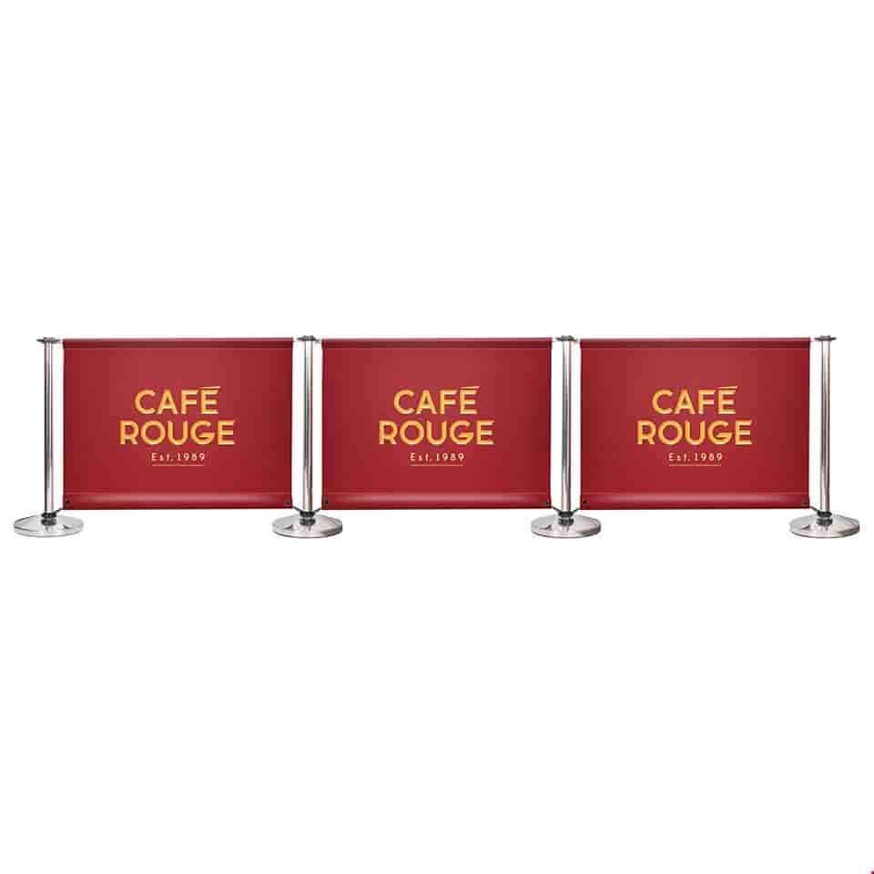 Adfresco® Café Barrier Kit With 3 Banners With Polished Stainless Steel Posts Bottom Bungee Ties