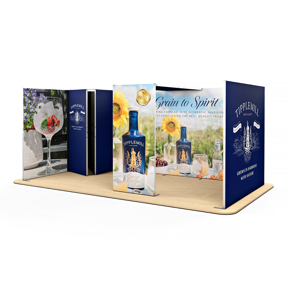 FABLOK Modular Exhibition Stand SEG Fabric Display With Cupboard And Arch 5x3