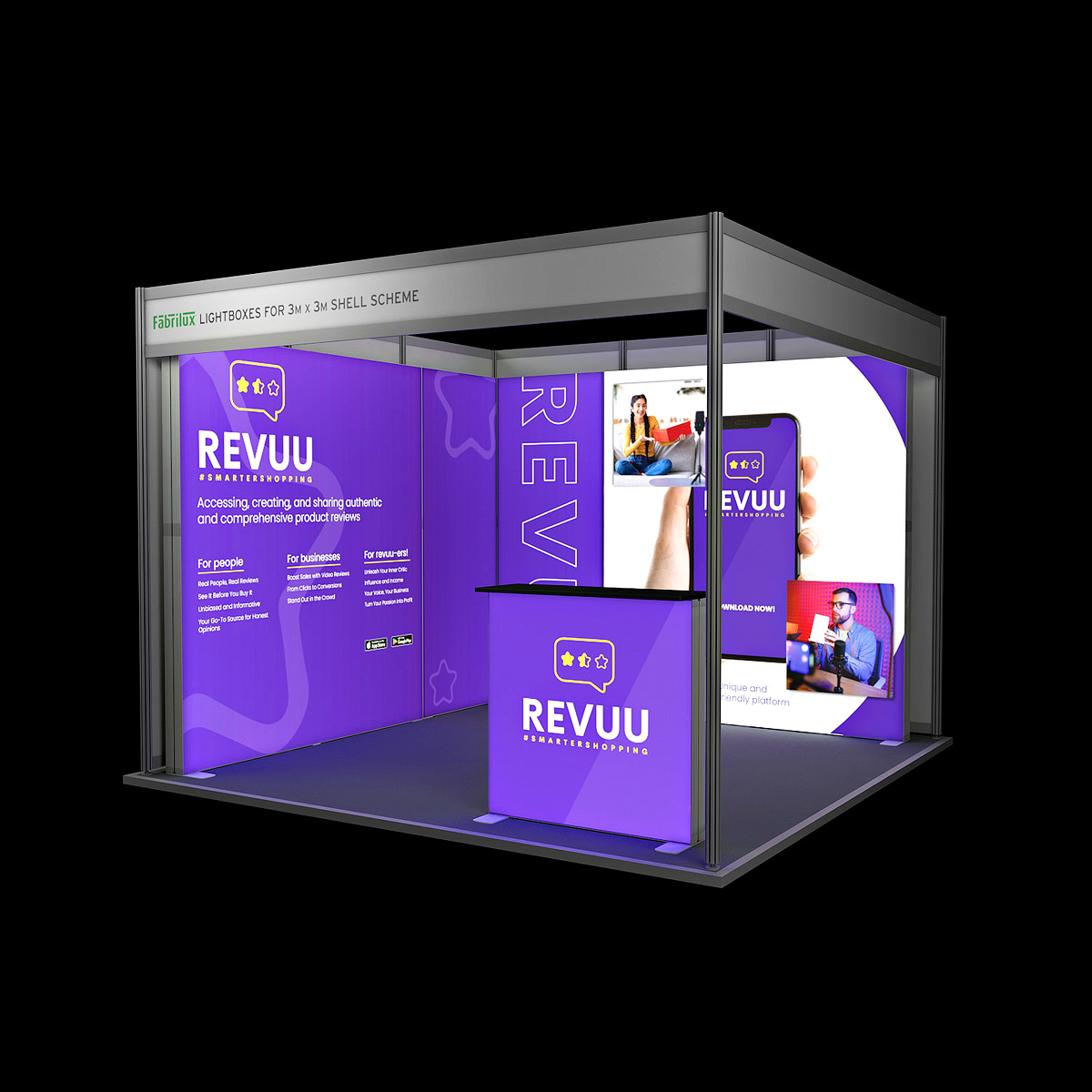 3m x 3m FABRILUX® LED Lightboxes Modular Exhibition Stand Shell Scheme