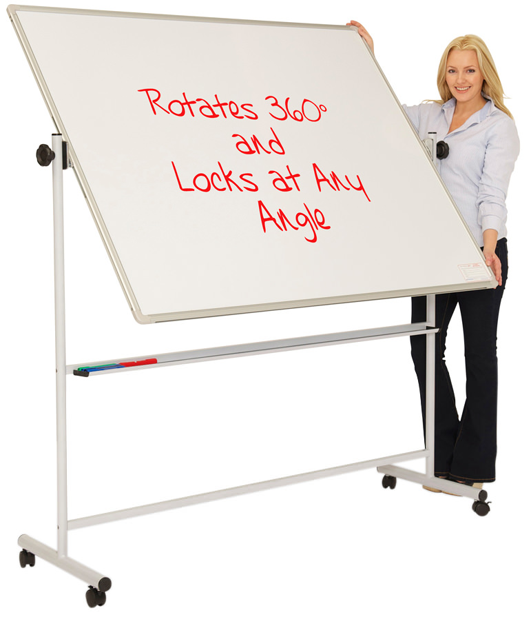 Mobile Whiteboard IdeaSpace Portable Rolling Reversible Easel White Board Large Magnetic 360° Double Sided Adjustable Height Dry Erase Board on Wheels 48 x 36 