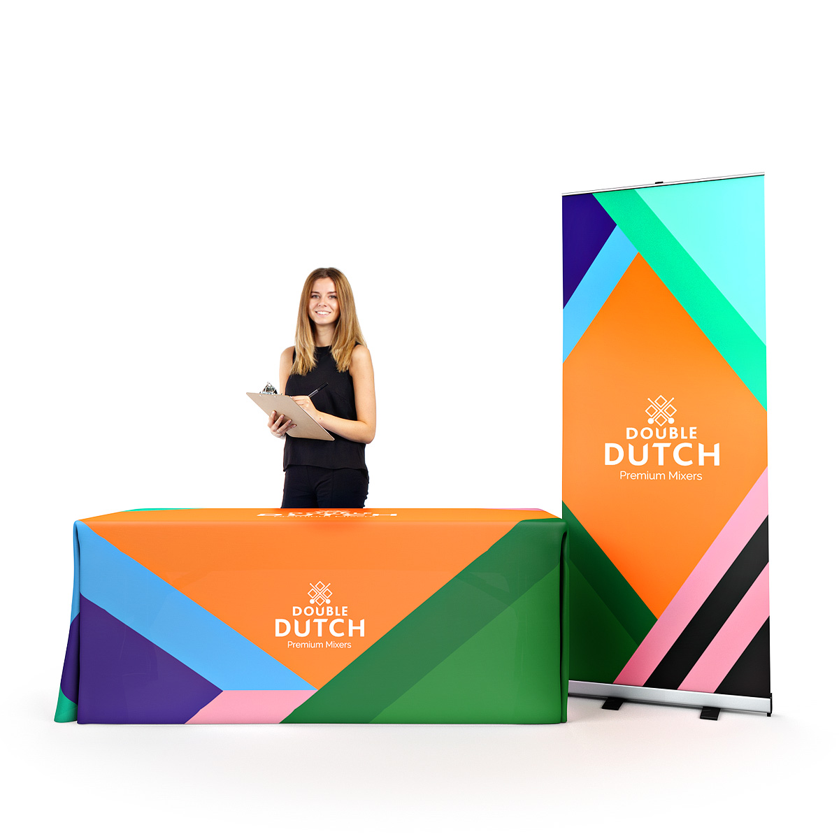 Full Print Branded Tablecloth & Roller Banner Exhibition Starter Bundle