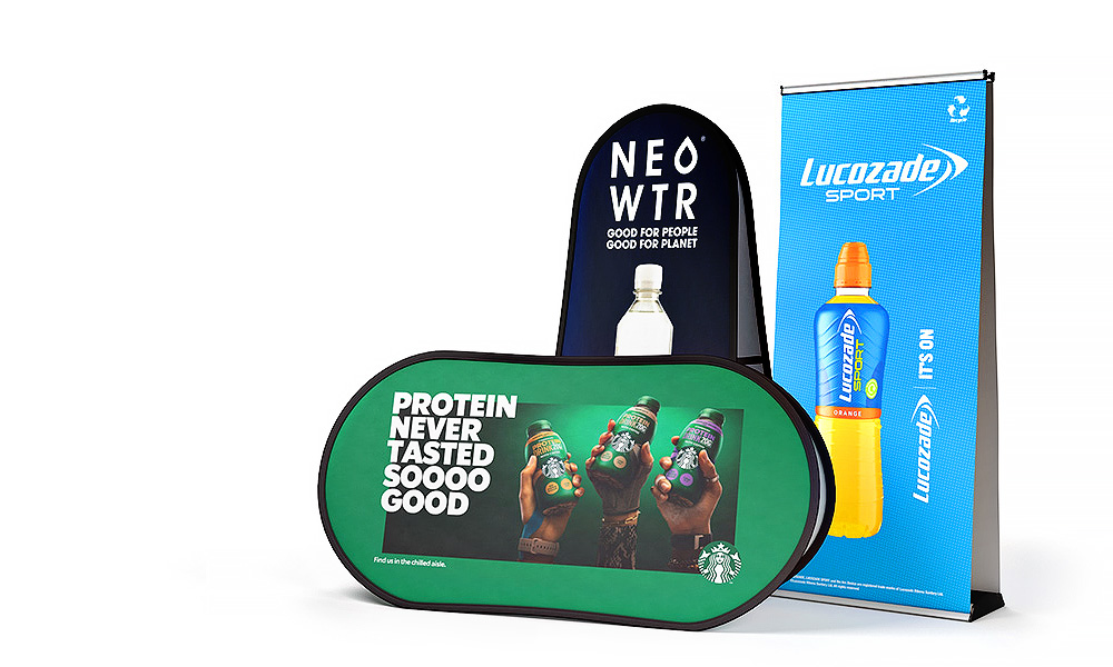 Weather resistant banner stands specially designed for outdoor use.
